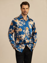 [تنين نيفي] SilkSilky-SA Long Sleeve Lapel Collar قميص رجالي 003