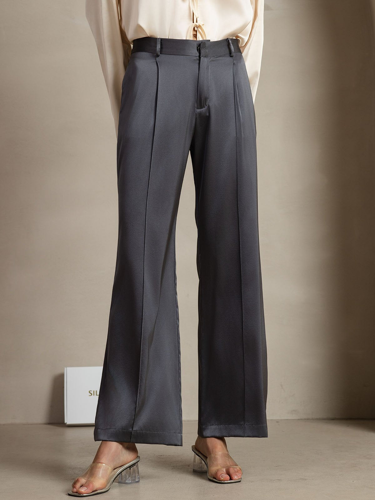 [الرمادي الداكن] SilkSilky-SA 19Momme الحرير Womens Pants 005