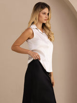 [رمادي فاتح] SilkSilky-SA Sleeveless Lapel Collar بلايز نسائية 003