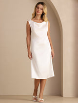[أبيض] SilkSilky-SA Sleeveless Cowl Neck فساتين نسائية 004