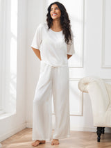 [أبيض] SilkSilky-SA Half Sleeve Round Neck طقم بيجامة نسائي 005