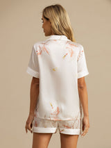 [أبيض] SilkSilky-SA Short Sleeve Lapel Collar طقم بيجامة نسائي 002