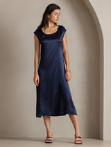 [أزرق غامق] SilkSilky-SA Cap Sleeve فساتين نسائية 005