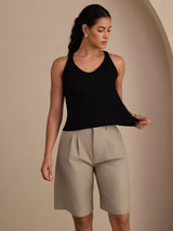 [أسود] SilkSilky-SA Sleeveless Deep V Neck كامي 005