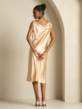 [شامبانيا] SilkSilky-SA Sleeveless Cowl Neck فساتين نسائية 002