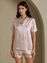 [رمادي الظل] SilkSilky-SA Short Sleeve Lapel Collar طقم بيجامة نسائي 003
