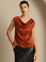 [الكراميل] SilkSilky-SA Cap Sleeve Cowl Neck تي شيرت نسائية 001