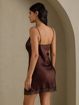 [بني] SilkSilky-SA Sleeveless V Neck باس النوم 002