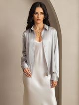 [رمادي فاتح] SilkSilky-SA Long Sleeve Lapel Collar بلايز نسائية 006
