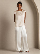 [اللون البيج] SilkSilky-SA Cap Sleeve Round Neck تي شيرت نسائية 005