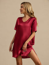[احمر غامق] SilkSilky-SA Half Sleeve V Neck باس النوم 005