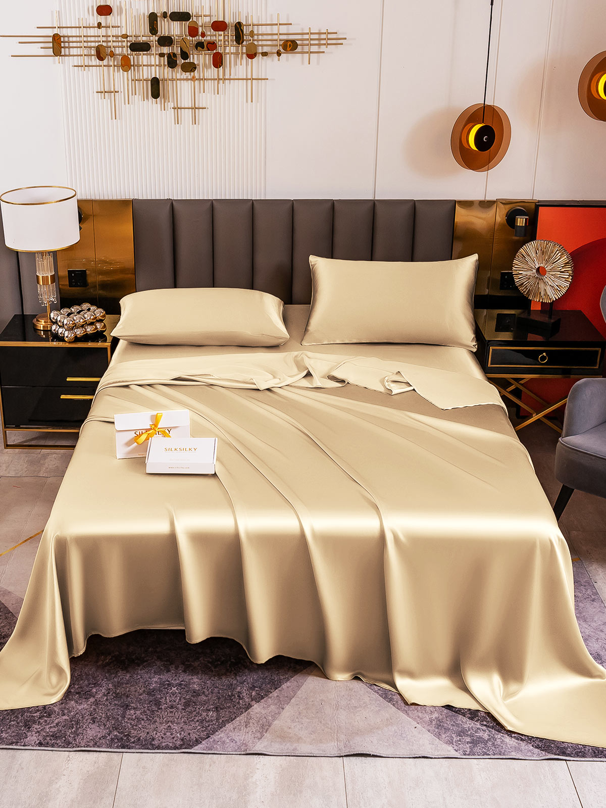 [اللون البيج] SilkSilky-SA 19Momme Pure Silk Bedding Set 006