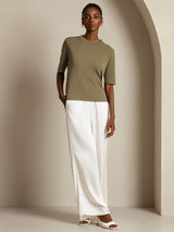 [زيتوني محروق] SilkSilky-SA Half Sleeve Crew Neck تي شيرت نسائية 006