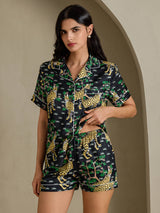 [سيرفال أسود] SilkSilky-SA Short Sleeve Notch Collar طقم بيجامة نسائي 004