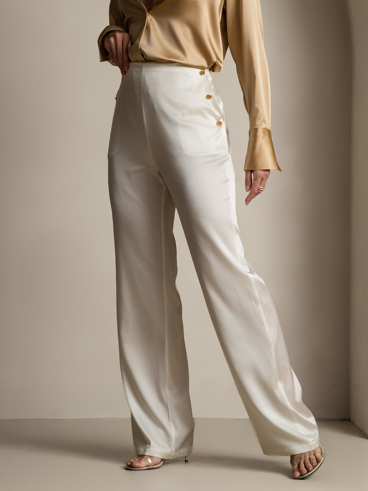 [أبيض] SilkSilky-SA 19Momme الحرير Womens Pants 006