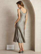 [أخضر رمادي] SilkSilky-SA Sleeveless فساتين نسائية 002