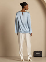 [أزرق رمادي] SilkSilky-SA Long Sleeve Boat Neck بلوزة 002