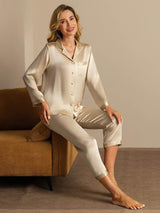[شامبانيا] SilkSilky-SA Long Sleeve Lapel Collar طقم بيجامة نسائي 006