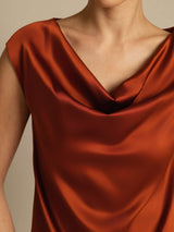 [الكراميل] SilkSilky-SA Cap Sleeve Cowl Neck تي شيرت نسائية 003