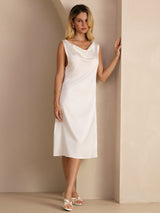 [أبيض] SilkSilky-SA Sleeveless Cowl Neck فساتين نسائية 005