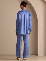 [مقلم دقيق أزرق] SilkSilky-SA Long Sleeve Lapel Collar Women's Outfit Sets 002
