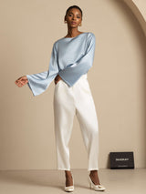 [أزرق رمادي] SilkSilky-SA Long Sleeve Boat Neck بلوزة 009