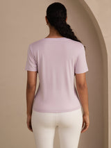 [لافندر] SilkSilky-SA Short Sleeve V Neck تي شيرت نسائية 002