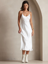 [أبيض] SilkSilky-SA Sleeveless V Neck فساتين نسائية 005