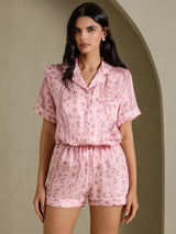 [نمر وردي] SilkSilky-SA Short Sleeve Notch Collar طقم بيجامة نسائي 004