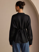[أسود] SilkSilky-SA Long Sleeve Split بلوزات نسائية 002