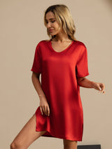 [خمر] SilkSilky-SA Half Sleeve V Neck باس النوم 004
