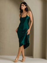 [أخضر غامق] SilkSilky-SA Sleeveless V Neck فساتين نسائية 007