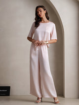 [لون القرنفل] SilkSilky-SA Half Sleeve Round Neck طقم بيجامة نسائي 005