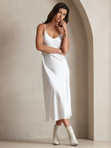 [أبيض] SilkSilky-SA Sleeveless V Neck فساتين نسائية 004