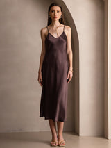[قهوة] SilkSilky-SA Sleeveless V Neck فساتين نسائية 003