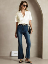 [عاج] SilkSilky-SA Short Sleeve Notch Collar بلايز نسائية 007
