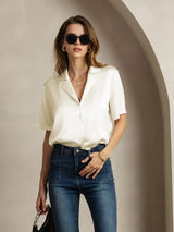 [عاج] SilkSilky-SA Short Sleeve Notch Collar بلايز نسائية 005
