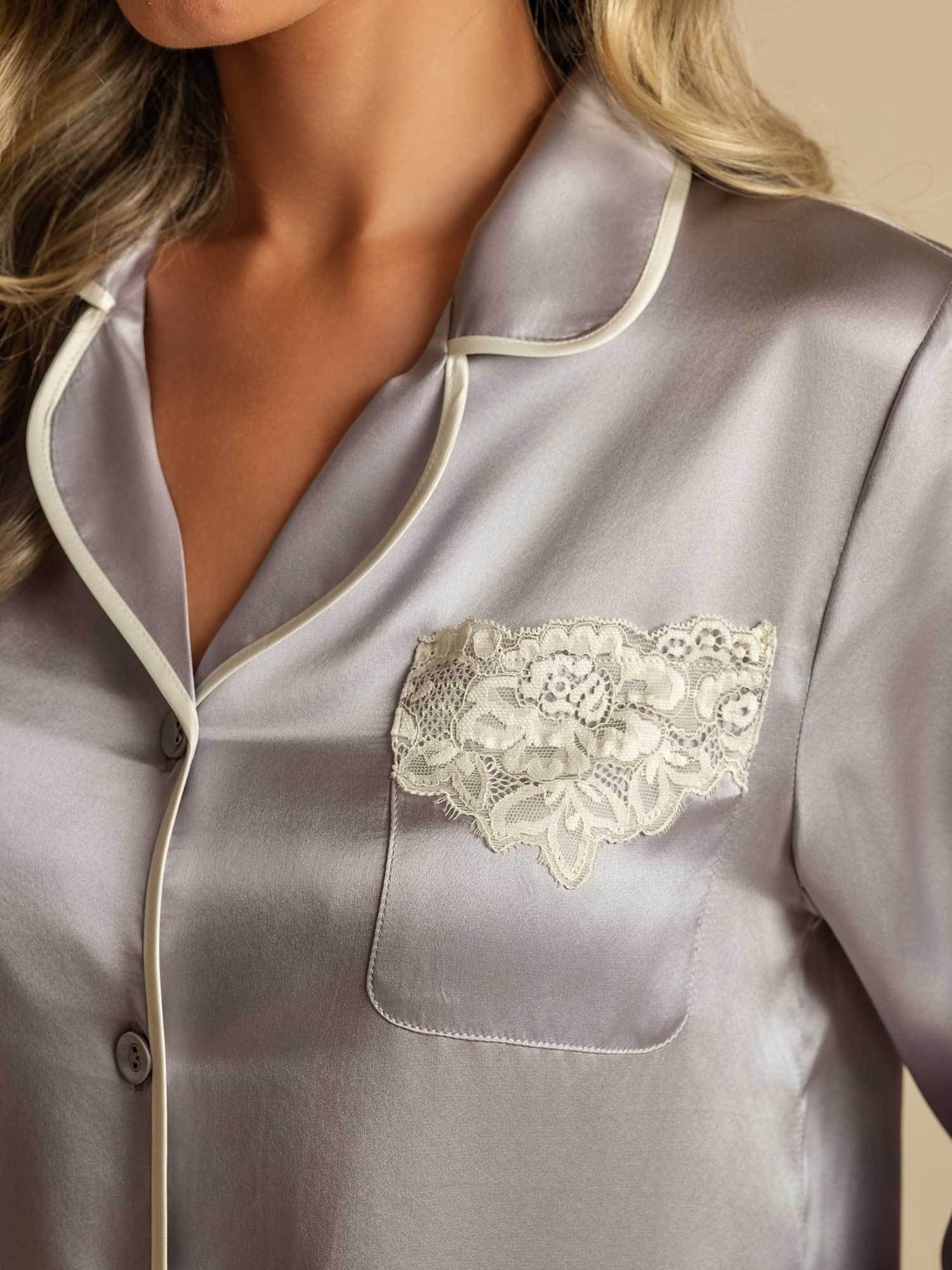 [لافندر] SilkSilky-SA الحرير الخالص Womens Pajamas 004