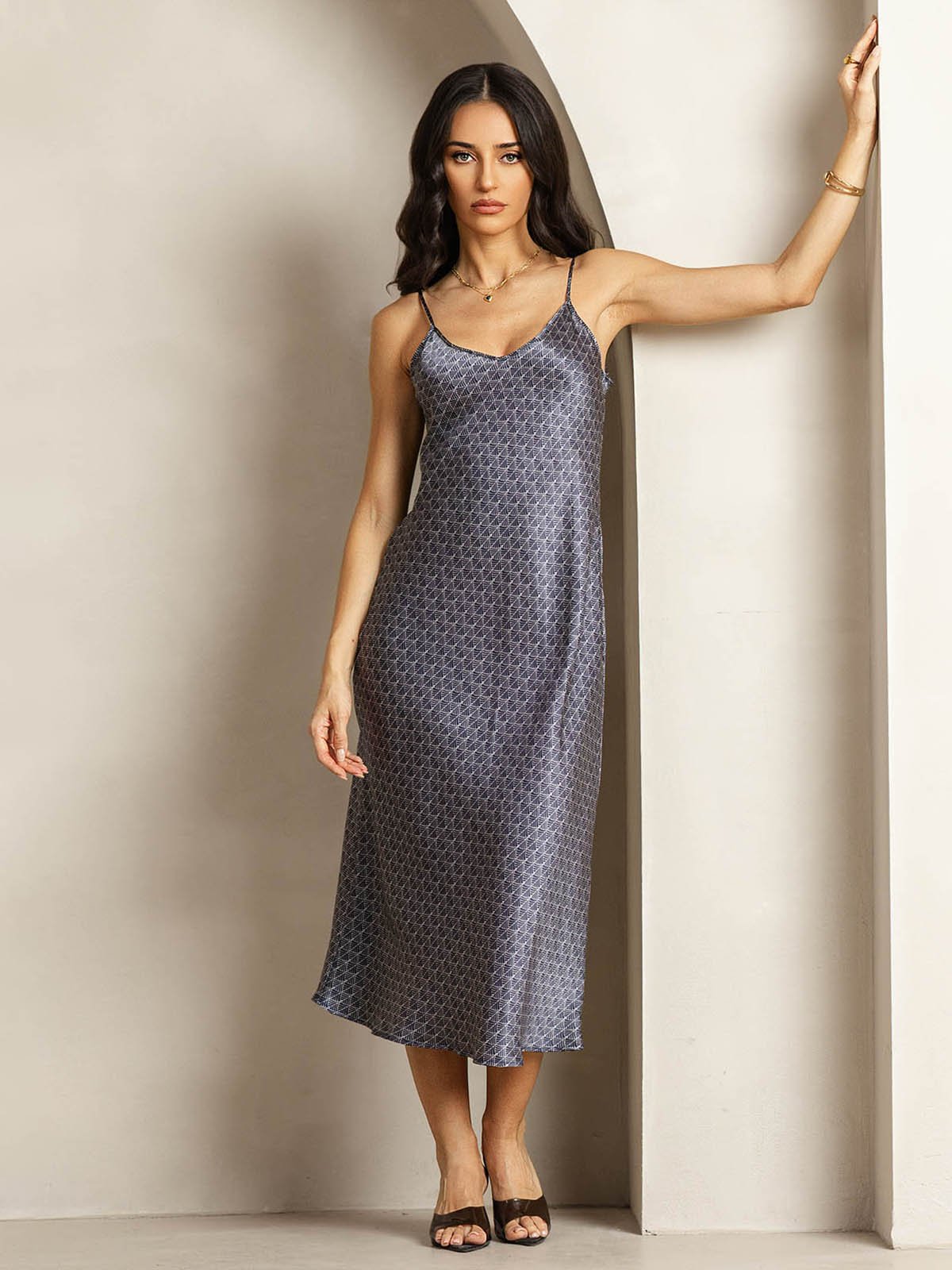 [جنكو كحلي] SilkSilky-SA 19Momme الحرير رقبة على شكل حرف V فساتين نسائية 001