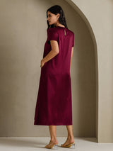 [احمر غامق] SilkSilky-SA Short Sleeve Crew Neck فساتين نسائية 002