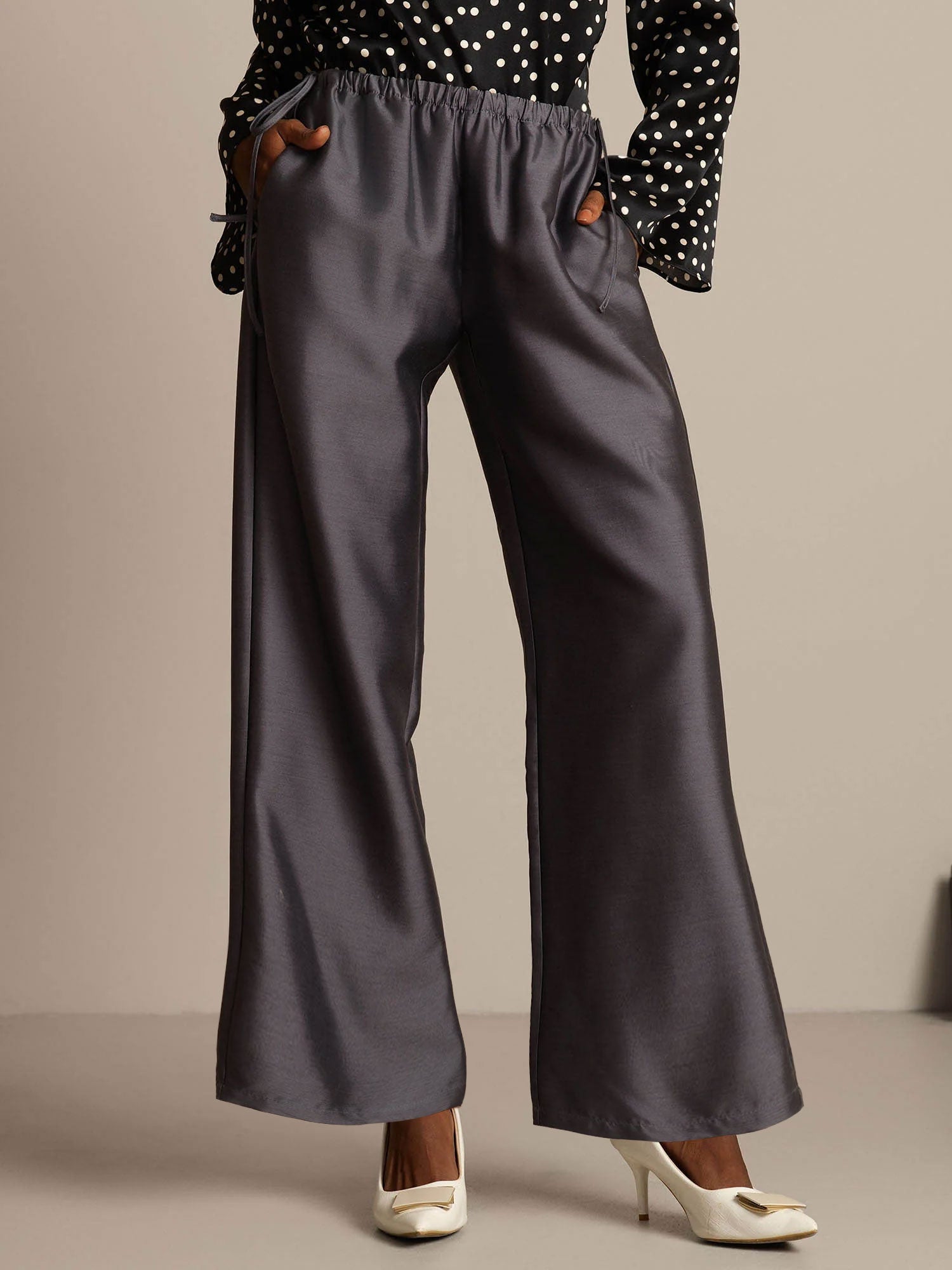 [رمادي] SilkSilky-SA 32Momme الحرير Womens Pants 001,