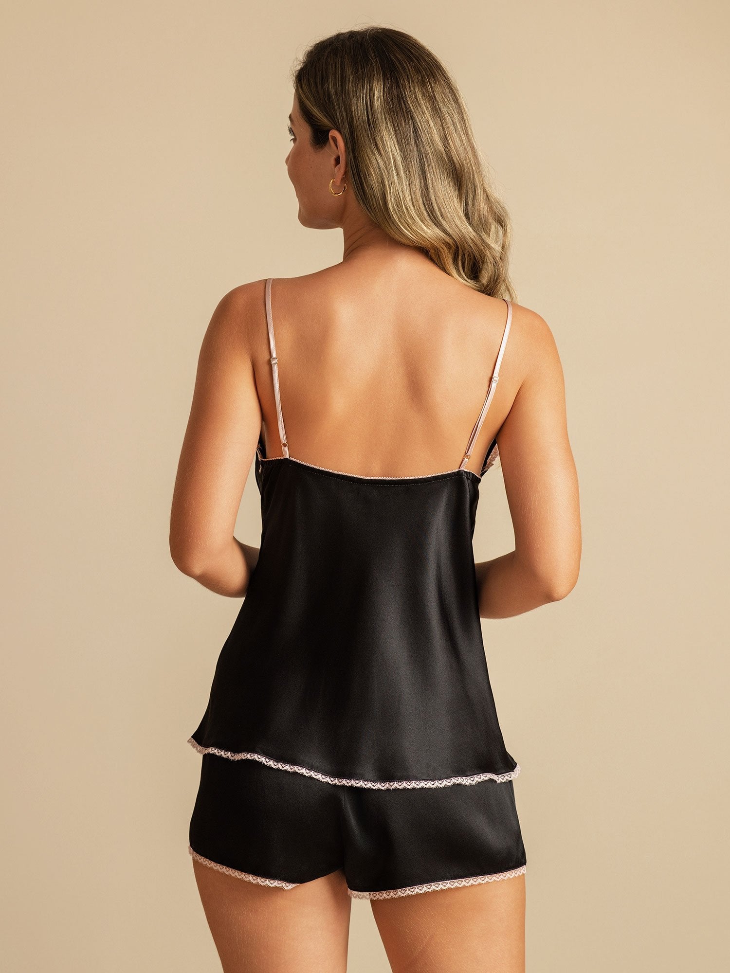 [أسود] SilkSilky-SA الحرير الخالص Split مجموعة قميص قصير 002