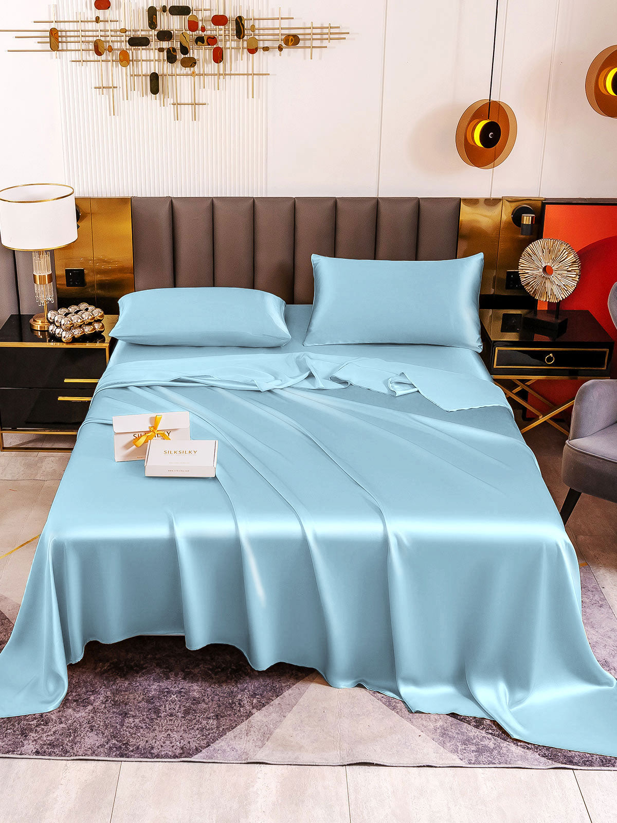 [أزرق فاتح] SilkSilky-SA 19Momme Pure Silk Bedding Set 002