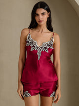 [خمر] SilkSilky-SA Sleeveless V Neck مجموعة قميص قصير 003