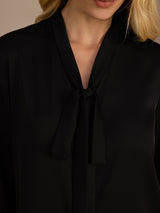 [أسود] SilkSilky-SA Long Sleeve Tie Neck بلوزات نسائية 004