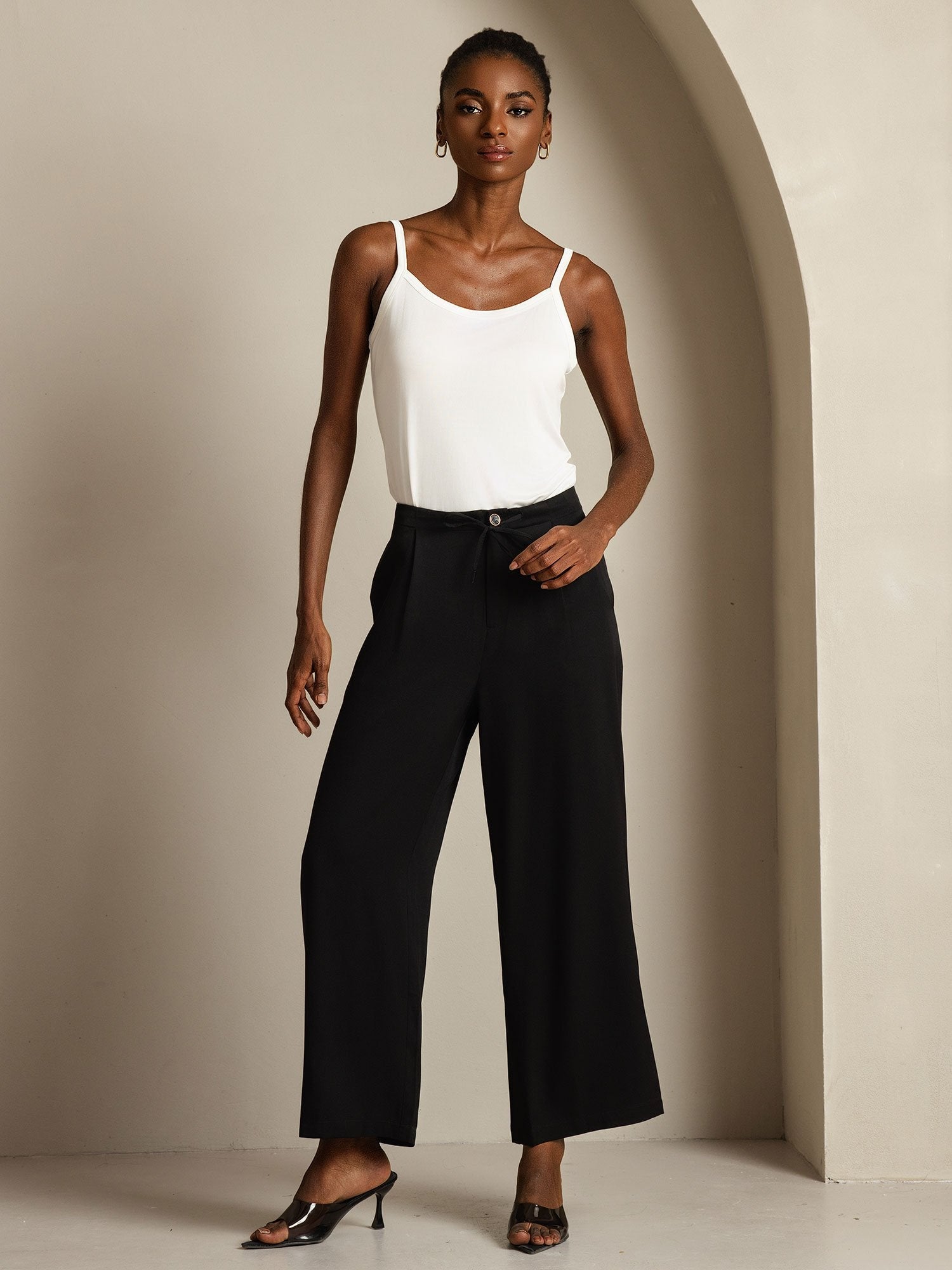 [أسود] SilkSilky-SA 19Momme الحرير Womens Pants 005
