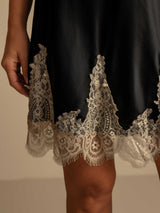[أسود+اللون البيج] SilkSilky-SA Sleeveless V Neck باس النوم 005