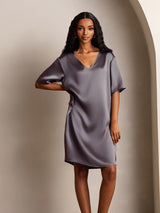 [رمادي أرجواني] SilkSilky-SA Half Sleeve V Neck باس النوم 005