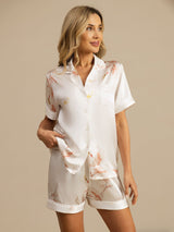 [أبيض] SilkSilky-SA Short Sleeve Lapel Collar طقم بيجامة نسائي 003