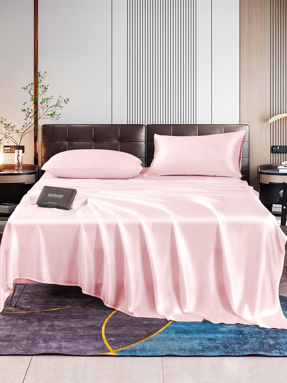 SilkSilky SA 22Momme الحرير الخالص Bedding Set لونالقرنفل 001